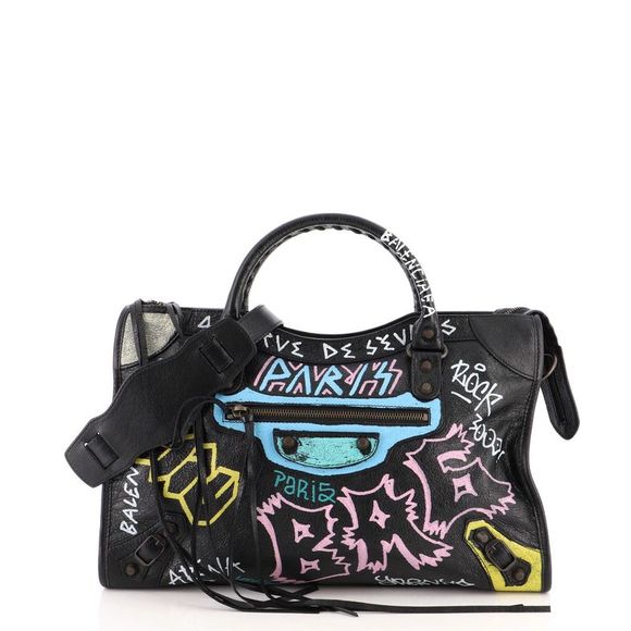 Balenciaga City Graffiti Classic Studs Bag Leather Mini